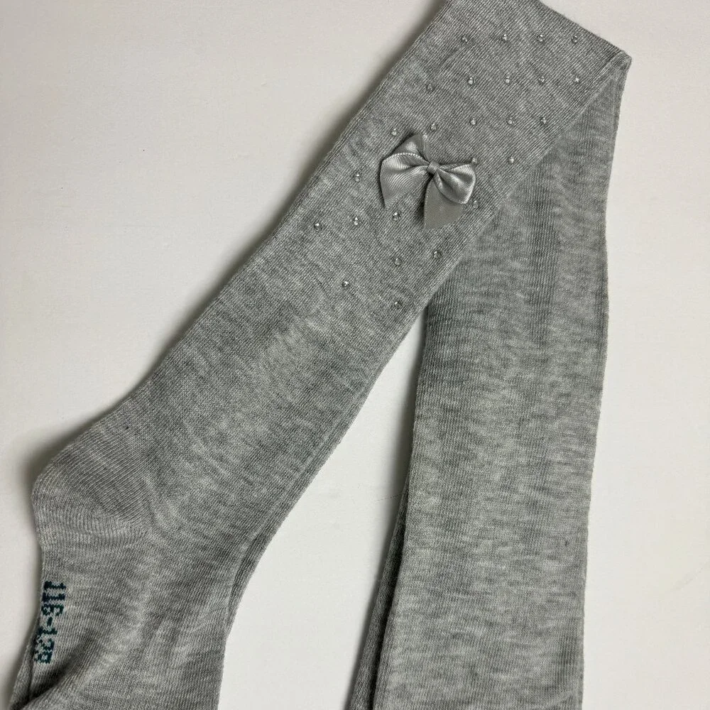 NWOT  Tights Gray Crystal Stone Satin Bowl  Size 116 -128 cm 6-8 Y